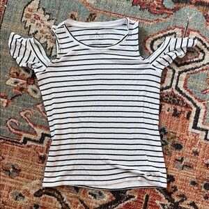 American Eagle Outfitters Black and White Striped Cold Shoulder Tee